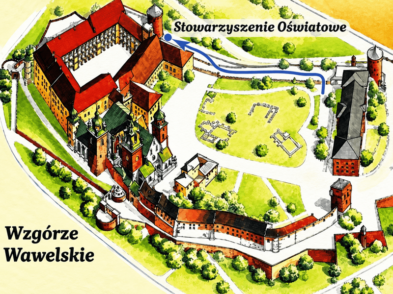 Mapka dojścia do biura Stowarzyszenia Oświatowego na Wzgórzu Wawelskim